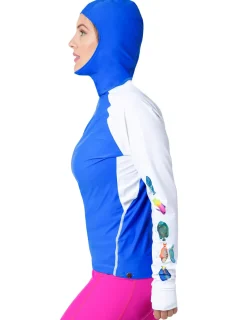 Women Tuga Sunwear Swim Shirts & Rash Guards|Women's Snorkel Hoodie Rash Guard - Caribbean Fish ID - White