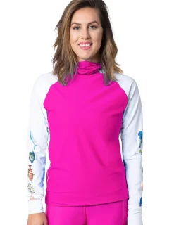 Women Tuga Sunwear Swim Shirts & Rash Guards|Women's Snorkel Hoodie Rash Guard - Caribbean Fish ID - Fuchsia