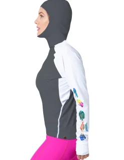 Women Tuga Sunwear Swim Shirts & Rash Guards|Women's Snorkel Hoodie Rash Guard - Caribbean Fish ID - Gray