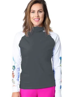 Women Tuga Sunwear Swim Shirts & Rash Guards|Women's Snorkel Hoodie Rash Guard - Caribbean Fish ID - Gray