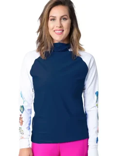 Women Tuga Sunwear Swim Shirts & Rash Guards|Women's Snorkel Hoodie Rash Guard - Caribbean Fish ID - Navy