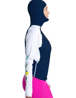 Women Tuga Sunwear Swim Shirts & Rash Guards|Women's Snorkel Hoodie Rash Guard - Hawaii Fish ID - Navy