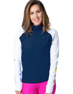 Women Tuga Sunwear Swim Shirts & Rash Guards|Women's Snorkel Hoodie Rash Guard - Hawaii Fish ID - Navy