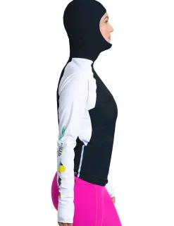 Women Tuga Sunwear Swim Shirts & Rash Guards|Women's Snorkel Hoodie Rash Guard - Hawaii Fish ID - Black