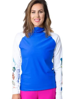 Women Tuga Sunwear Swim Shirts & Rash Guards|Women's Snorkel Hoodie Rash Guard - Caribbean Fish ID - Royal