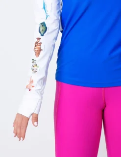 Women Tuga Sunwear Swim Shirts & Rash Guards|Women's Snorkel Hoodie Rash Guard - Caribbean Fish ID - Royal