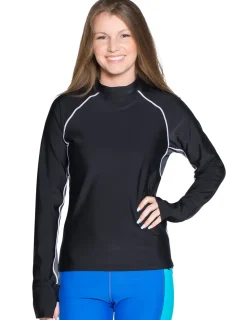 Women Tuga Sunwear Swim Shirts & Rash Guards|Women's Snorkel Long Sleeve Rash Guard - Black/Gray