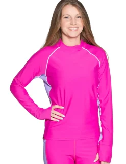 Women Tuga Sunwear Swim Shirts & Rash Guards|Women's Snorkel Long Sleeve Rash Guard - Fuchsia / Lavender