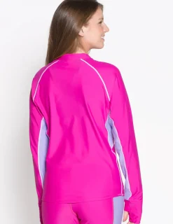 Women Tuga Sunwear Swim Shirts & Rash Guards|Women's Snorkel Long Sleeve Rash Guard - Fuchsia / Lavender